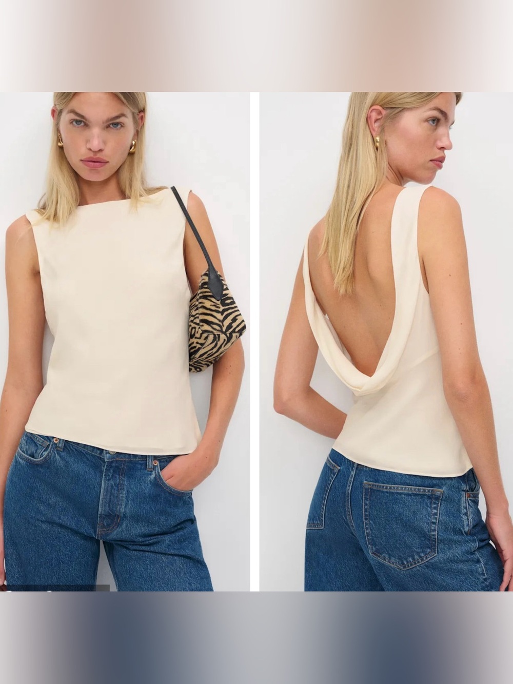 new Reformation Dorthea cowl back boat neck sleeveless blouse fior di latte